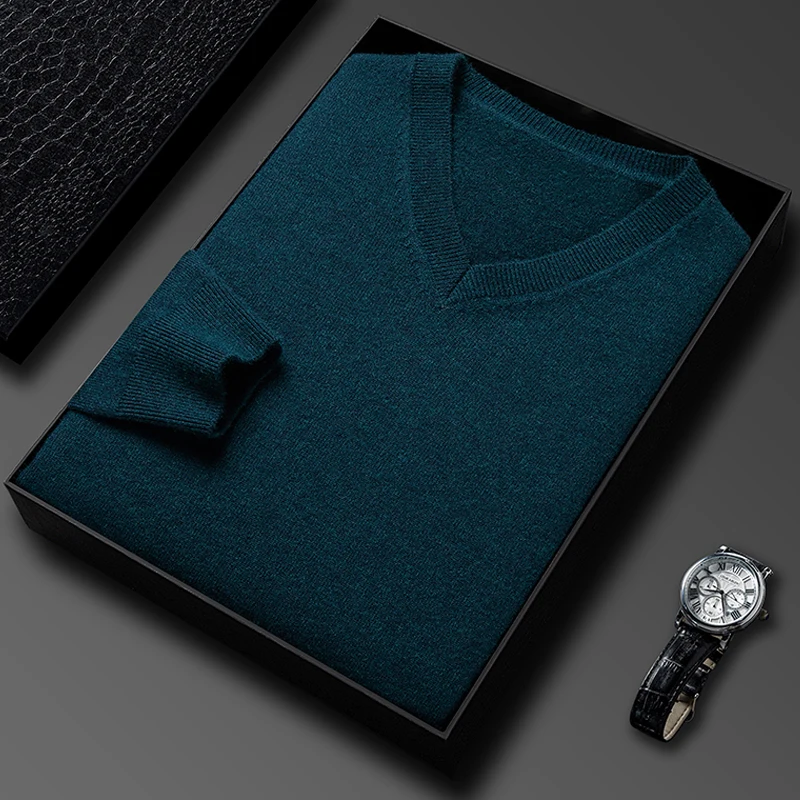 

Мужской вязаный свитер, однотонный повседневный пуловер с v-образным вырезом, мягкий корейский модный осенне-зимний деловой деловой пуловер, верхняя одежда