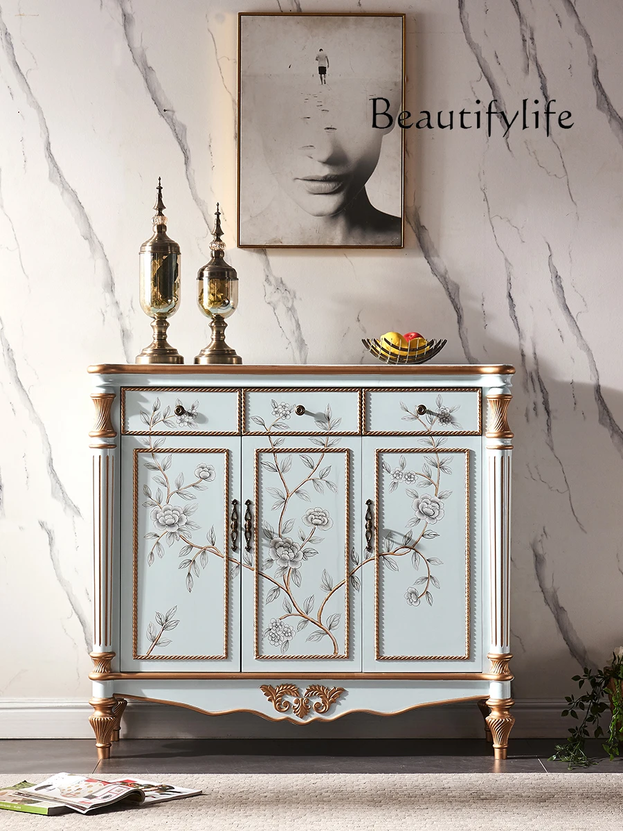 American Household Solid Wood Entrance Cabinet Integrated Large Capacity Retro Affordable Luxury Storage Painted Furniture