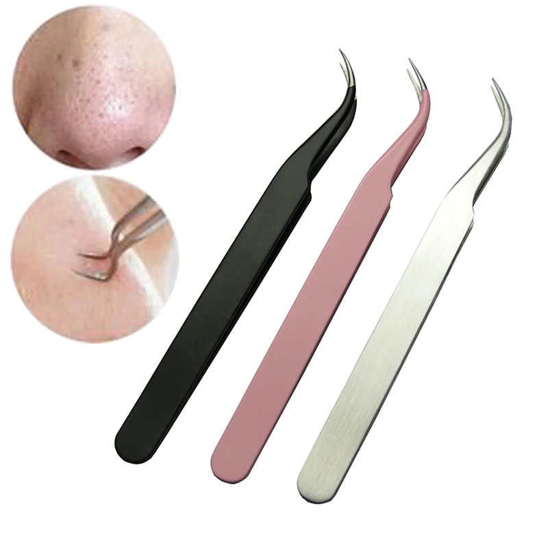 1PC Stainless Blackhead Acne Remover Bend Clip Tool Comedone Tweezer Curved Pimple