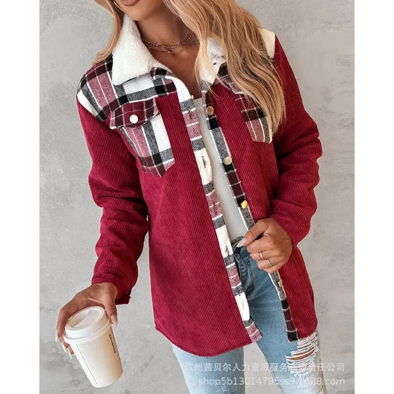 Plaid Contrast Color cappotti Outwear monopetto Trend camicia a maniche lunghe giacche donna tasche Casual camicie moda giacca