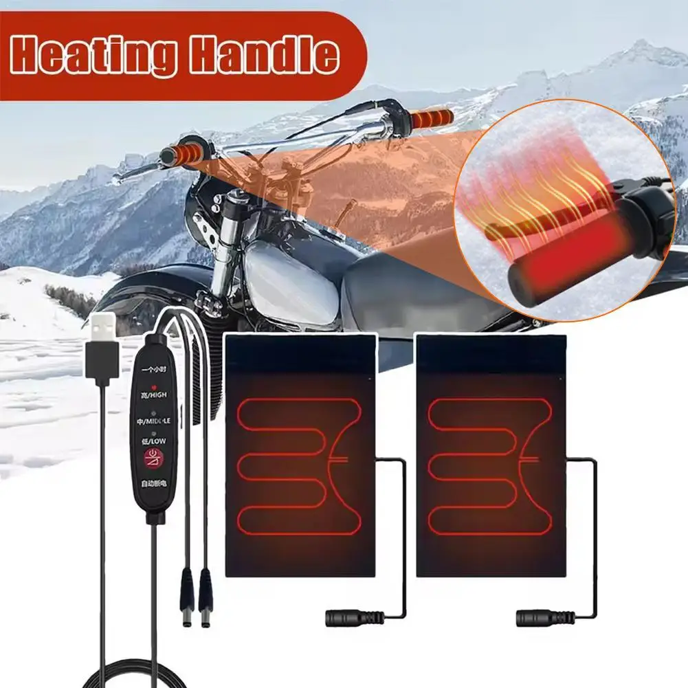 

USB Heated Handlebar Grip Cover with 3 Heat Modes Anti Slip Hook Loop Fastening for Motorcycle Bicycle Winter Riding Warm Gloves
