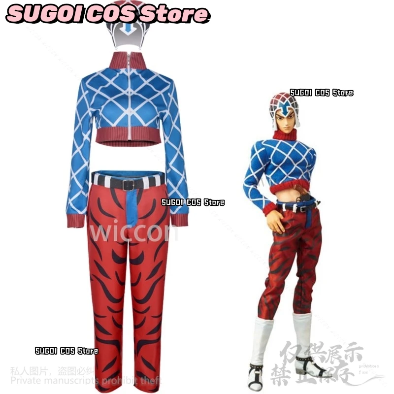 زي أنيمي جو التأثيري غيدو ميستا قميص مردف مثير دعائم الفهد قبعة مسدسات الجنس زي الرياح الذهبية