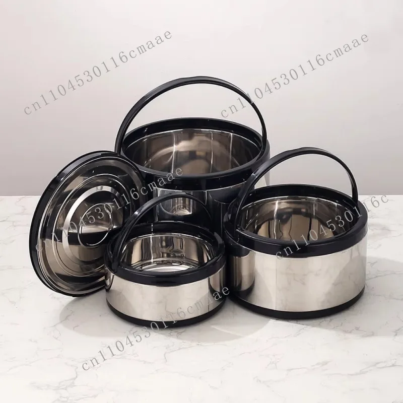 3pcs Set Stainless Steel Fresh-keeping Pot Large-capacity Handle Insulated Bucket Double Lunch Box
