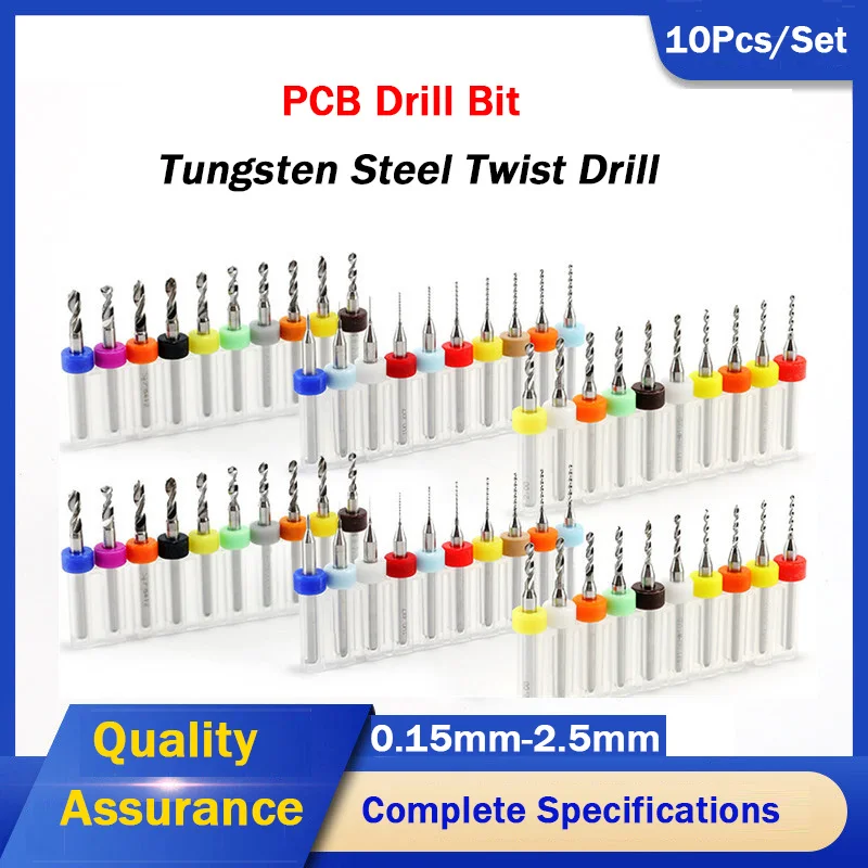 

10pcs Import Carbide PCB Drill Bits For Printed Circuit Board 0.15-2.5mm Fixed Shank Micro Drill Bit Set