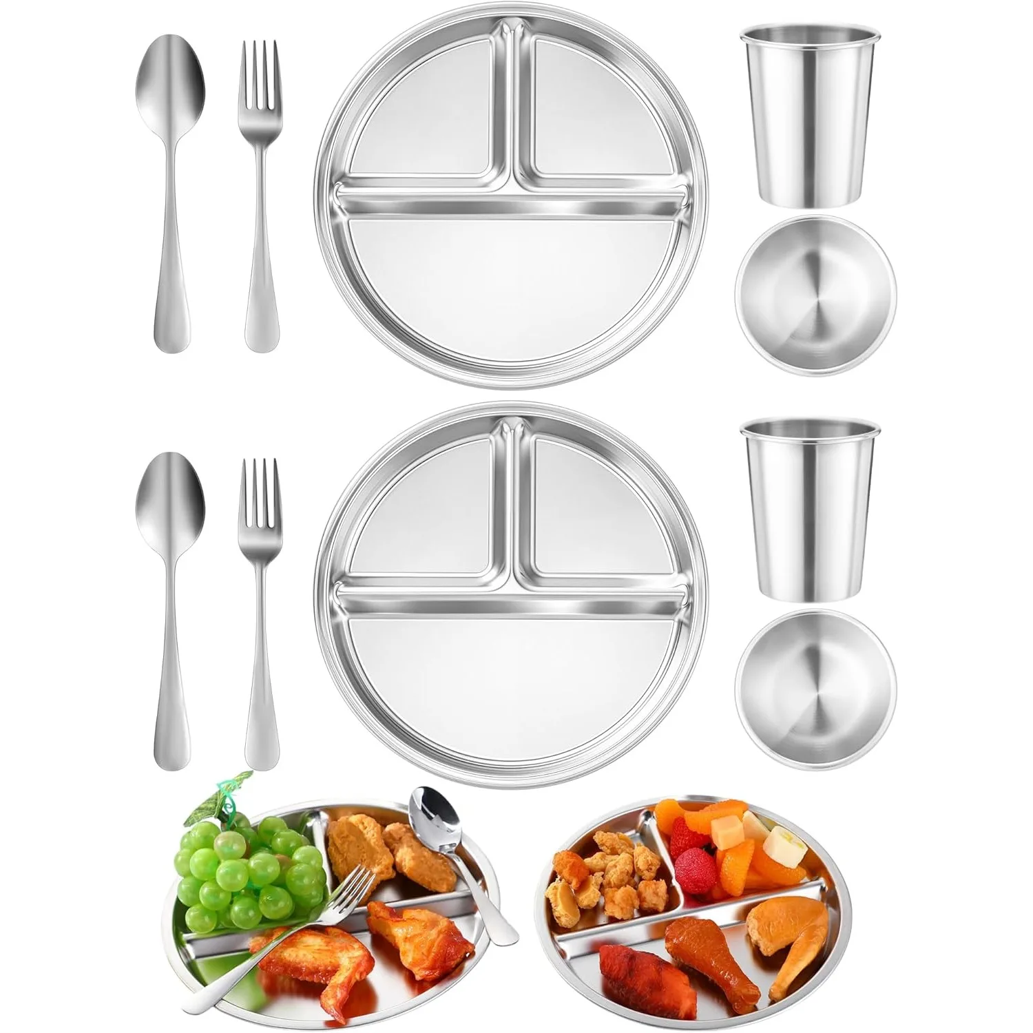 

10-Piece Stainless Steel Dishes Set with Plates, Bowls, Cups, Spoons, Forks, Dishwasher Safe Durable Dining Set for Home Travel