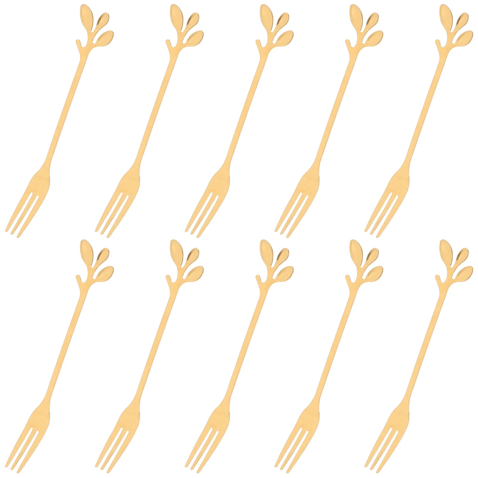 

10Pcs Gold Leaf Stainless Steel Forks Mini Dessert Appetizer Cocktail Forks for Parties Home Use Portable Elegant