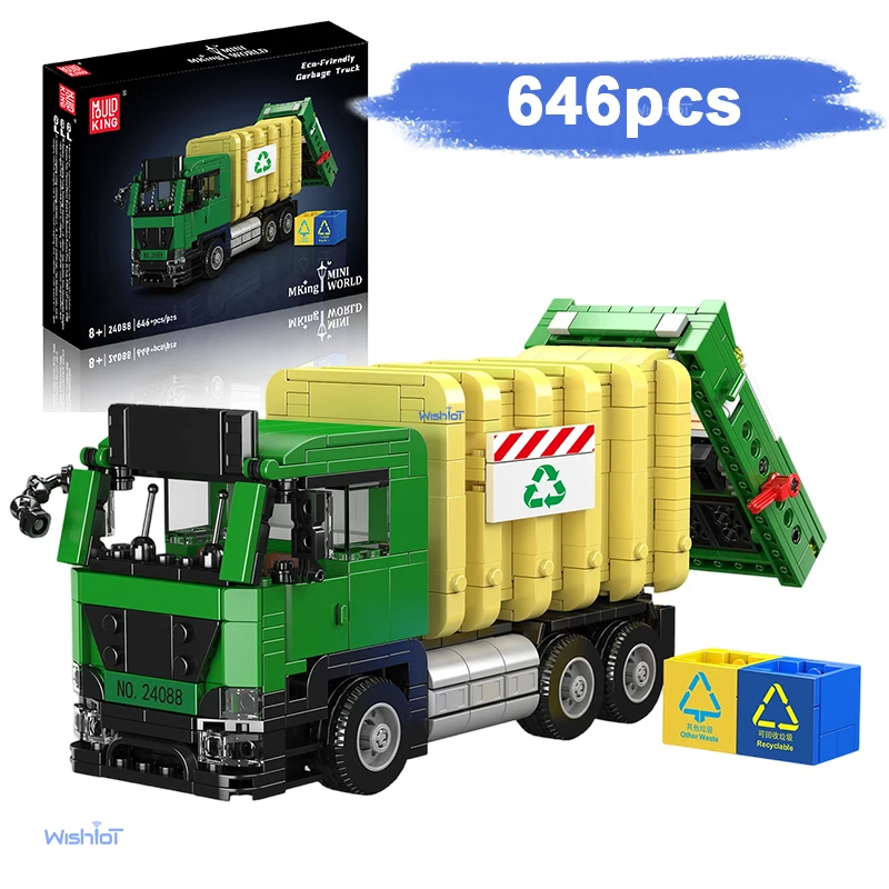 

24088 646pcs Urban Sanitation Garbage Truck Model Small Granule Building Block Assembly DIY Educational Toy Holiday Gifts