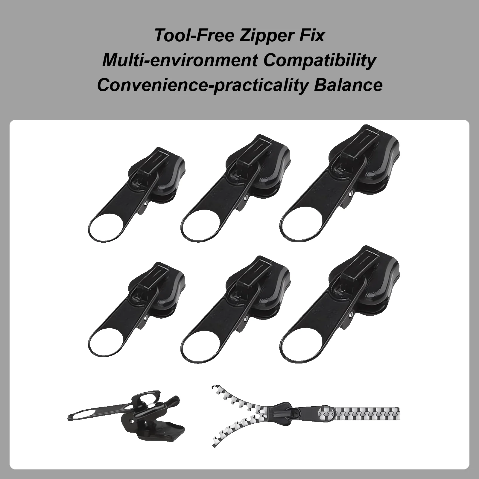 

6 шт., универсальные мгновенные молнии, ремонтный комплект, замена, 3 размера, слайдер на молнии, зубы, новый дизайн, застежка-молния для шитья одежды