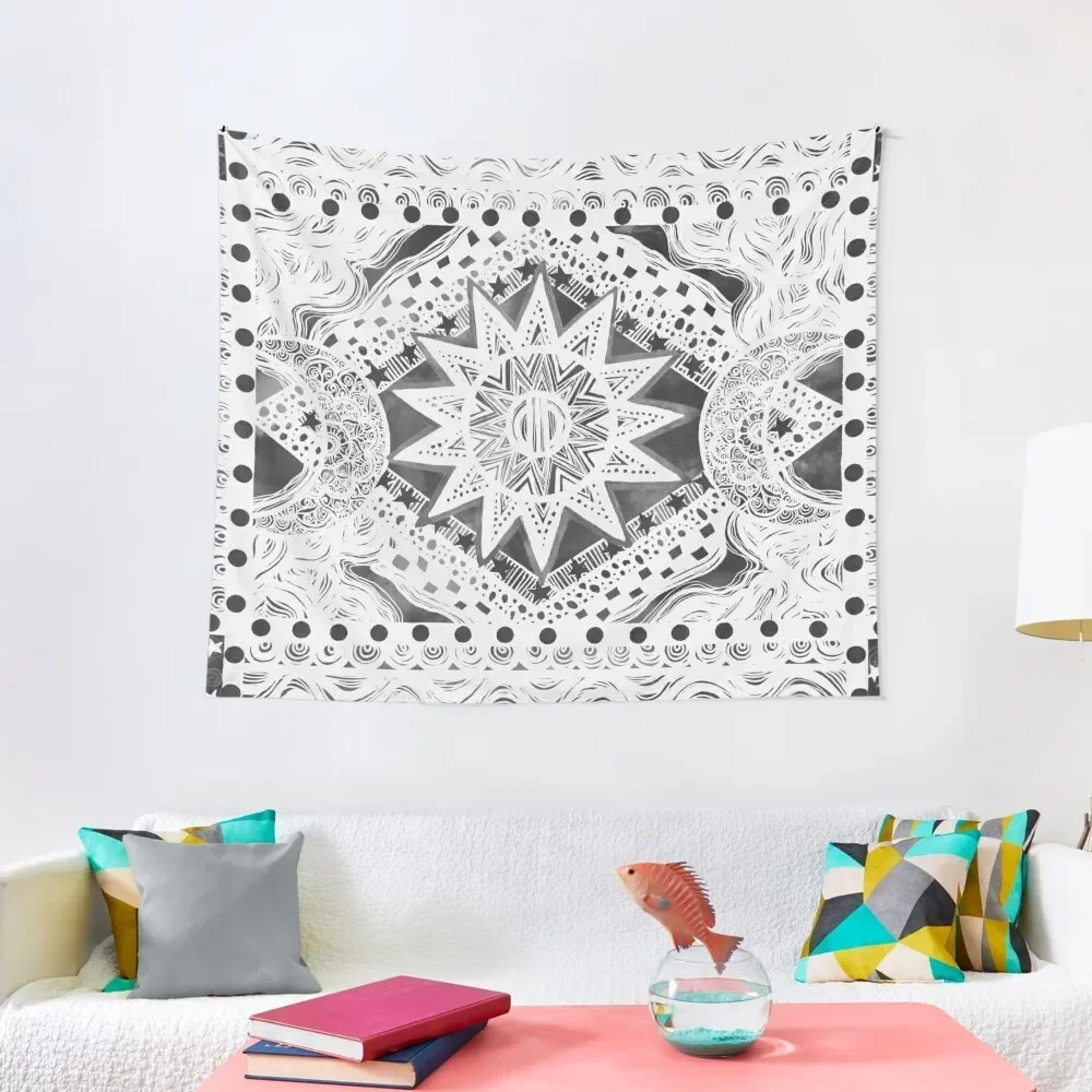 

Black Light Sun Moon and Stars: faded Tapestry Room Decorator Wall Carpet Decoration For Bedroom Tapestry