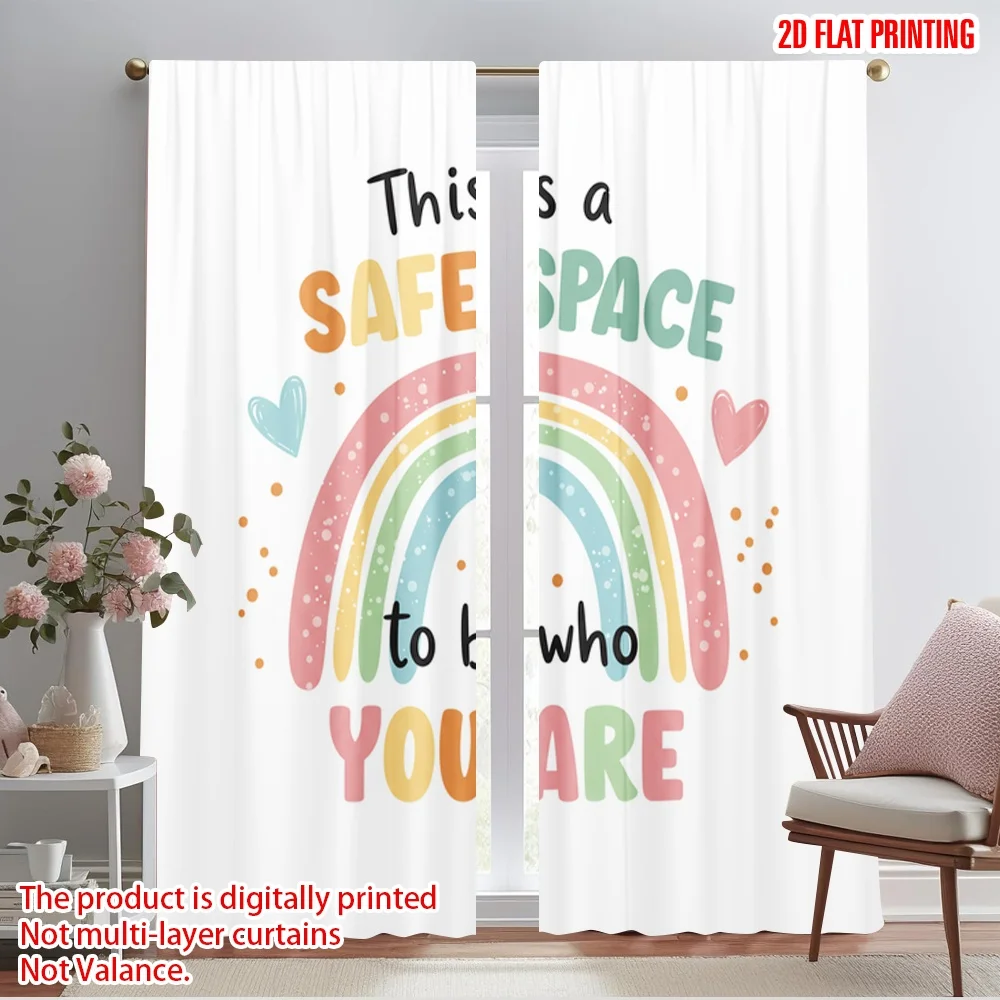 2pcs 2D flat printing Curtain Rainbow Safe Space Fabric Without Electricity All Season Party & Holiday Decor for Indoor