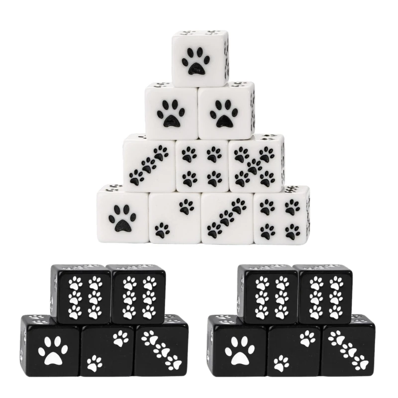 Square Corner Six Sided Dices Bulk, Pack of 20 Cartoon Pattern 16mm Dices Cubes with Small Paws Dot for Adult & Kids Use