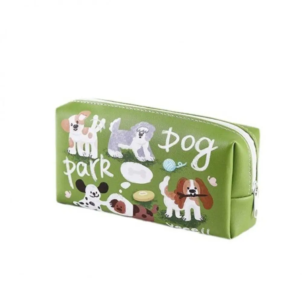 Cat Dog Outing Puppy Pen Bag Leather Large Capacity Graffiti Animal Pencil Bag Makeup Bag Zipper Stationery Storage Bag Students