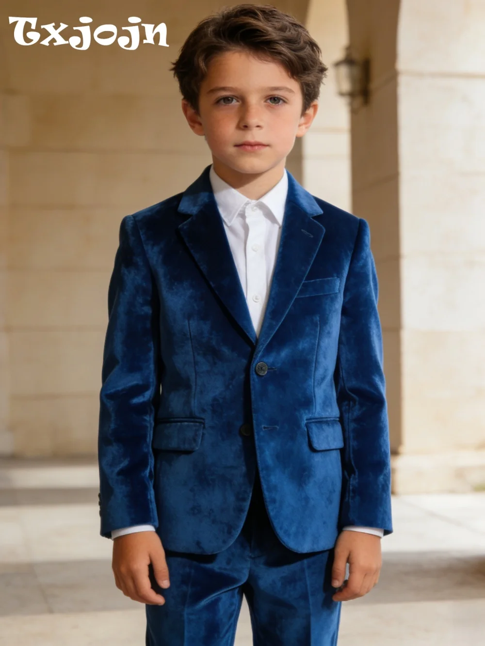 Velvet Boys Suits 2 Pieces Birthday Party Wear Notched Lapel Kids Slim Fit Suit Set Wedding Ring Bearer Outfit Plus Size Tuxedo