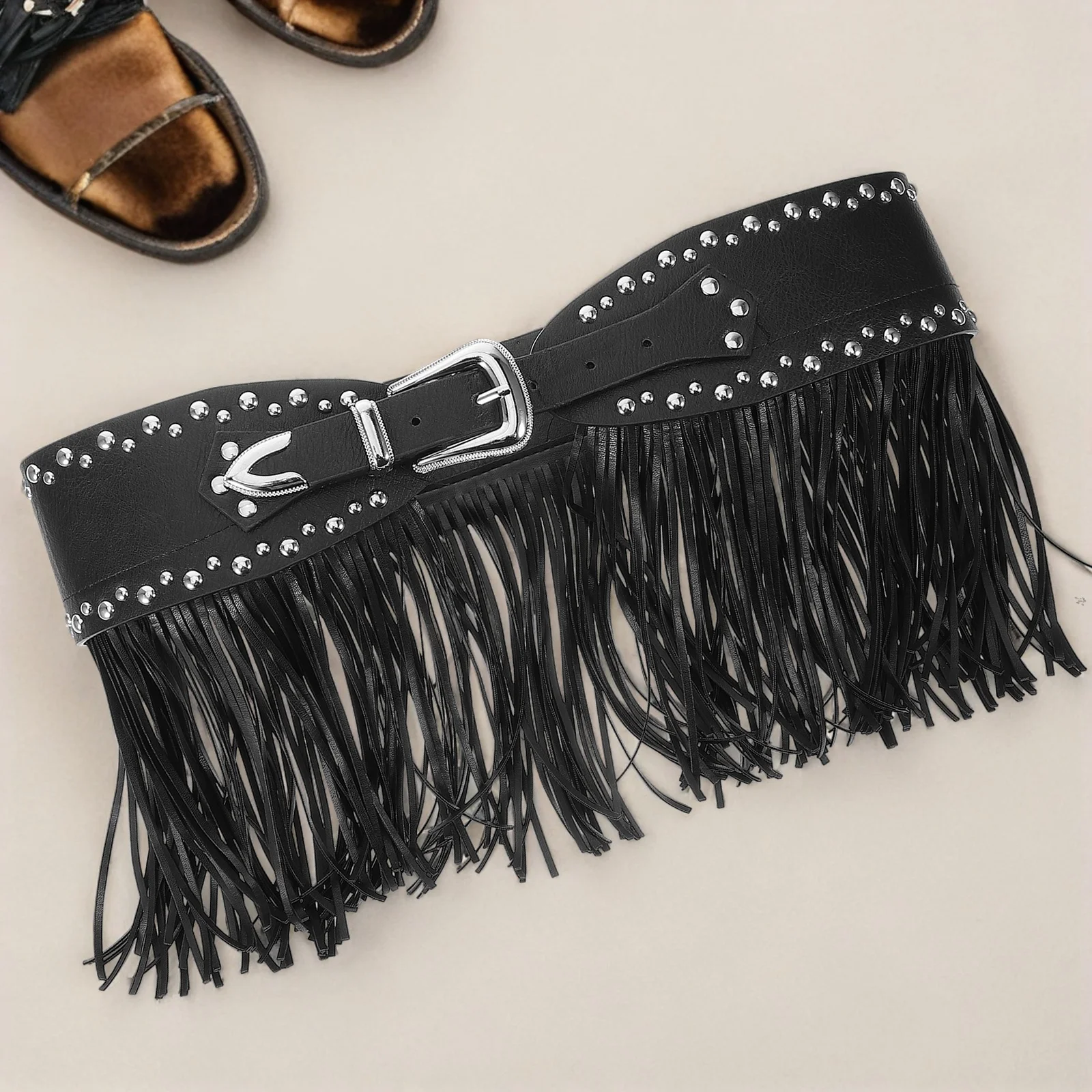 

Denim Punk Belt Western Waist Belts for Woman Vintage Rocker