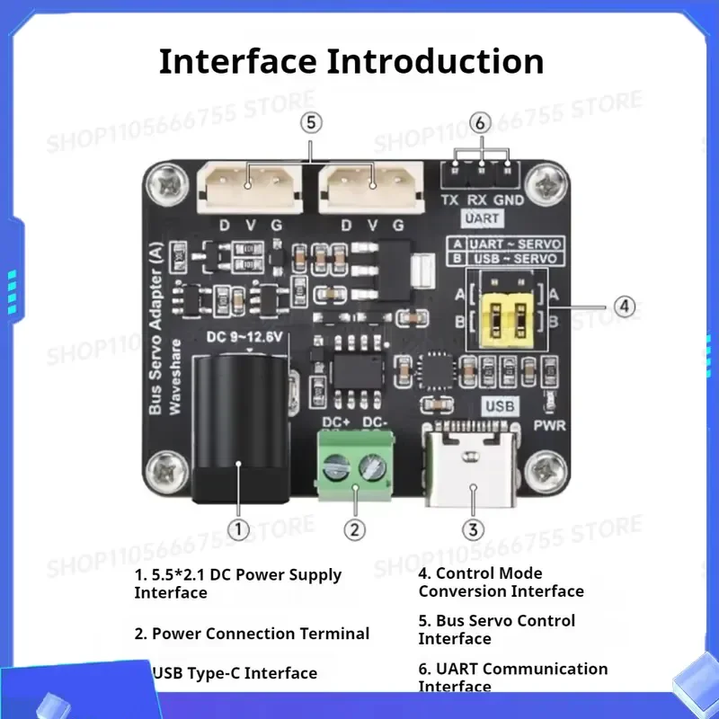 1PC DC9-12.6V Serial Bus Servo Driver Board with Integrated Power Supply and Control Circuitry UART Interface ST/SC for RPI