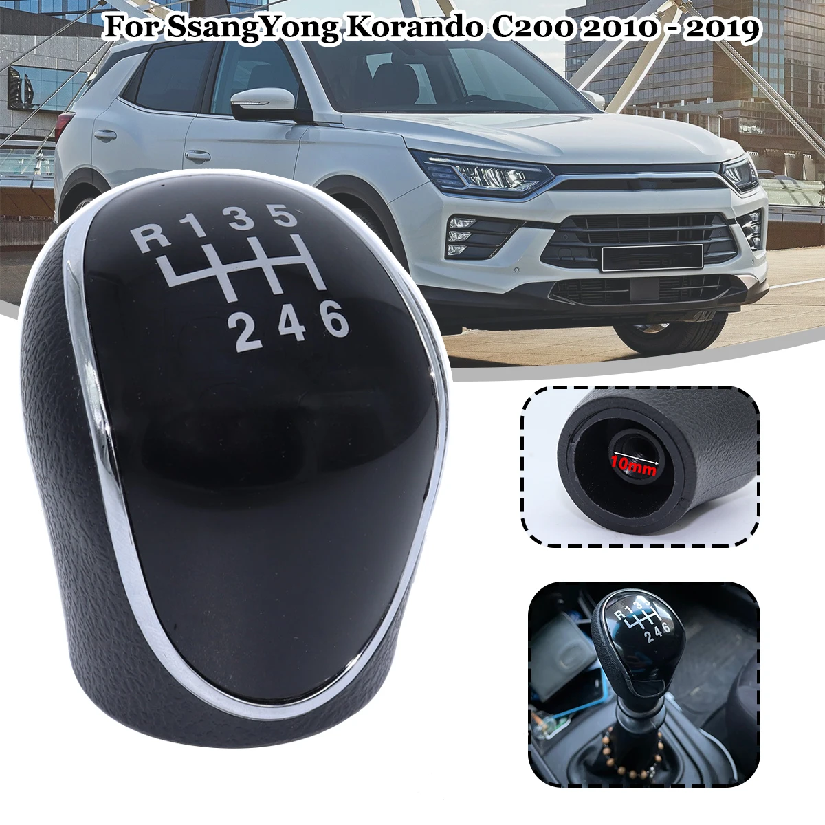 

6SP +R MT Gear Shift Knob GearStick Lever Pen Shifter Handball Chrome M10 Black For SsangYong Korando C200 10-2019 Hyundai ix35