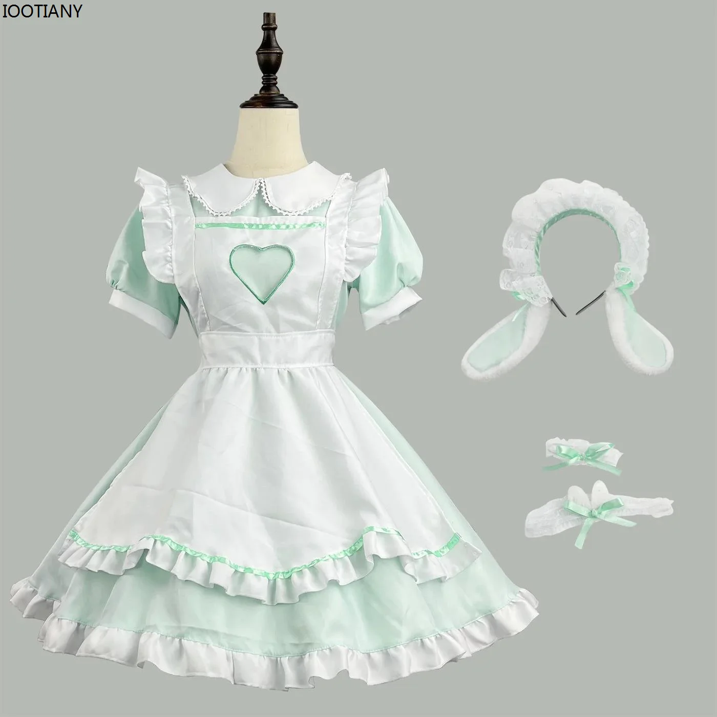 Sweet Hollow Love Rabbit Maid Cosplay Lolita Dress Kawaii Outfit Short Sleeve Women Halloween Sweet Striped Waitress Cosplay Set