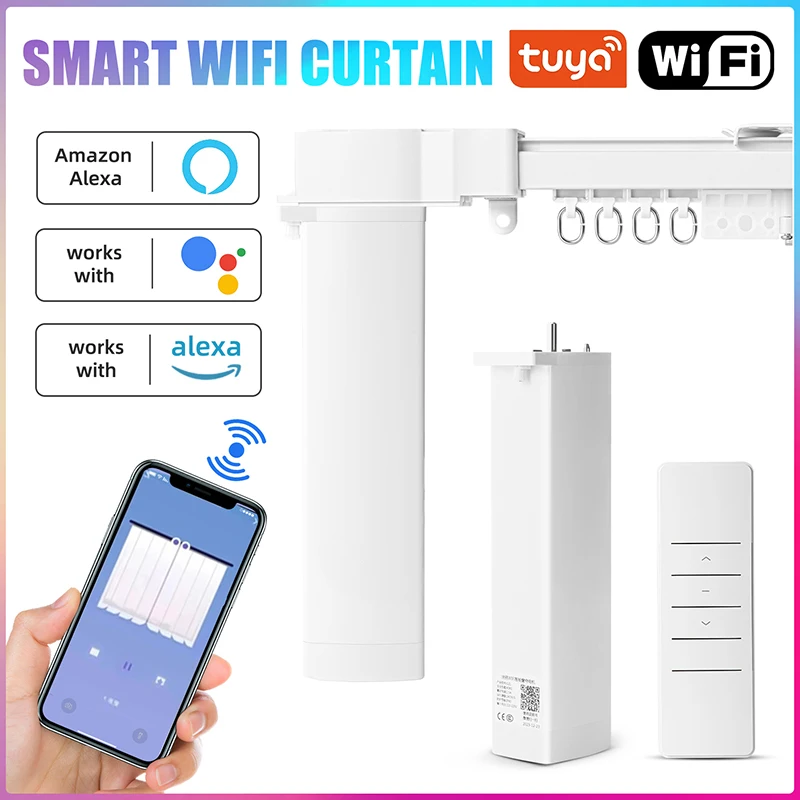 Newest Smart Curtains Electric Automatic Curtain Motor Rod Rails System Tuya Wifi Support Alice Google Assist For Smart Home