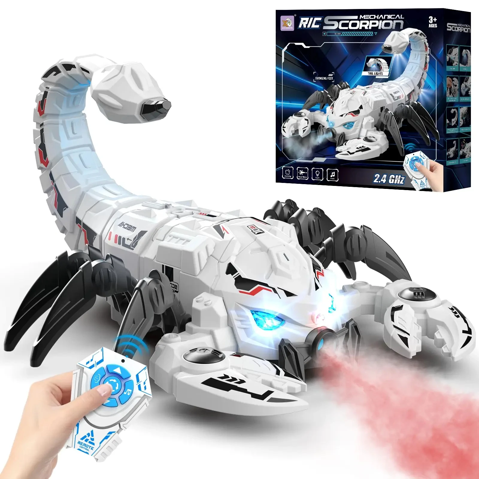 2.4G RC Scorpion Toy Spray Mist LED Light Music Realistic Robot Simulation Animal Prank Trick Gift for Kids