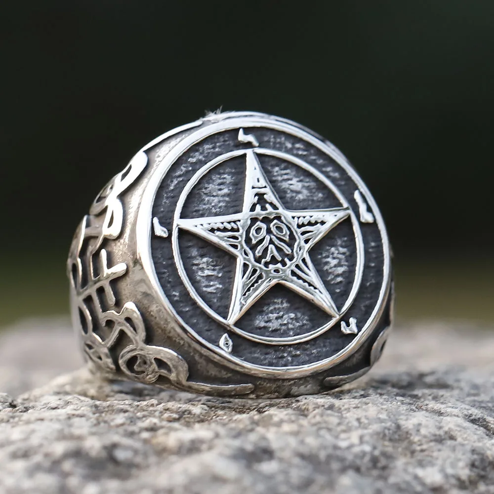 New New Fashion Vintage Pentagram Five Point Star Ring Stainless Steel Ring For Men Women Biker Punk Jewelry Wholesale