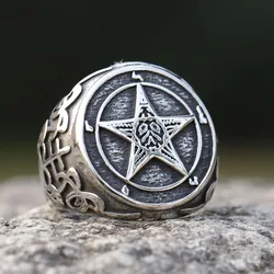 New New Fashion Vintage Pentagram Five Point Star Ring Stainless Steel Ring For Men Women Biker Punk Jewelry Wholesale