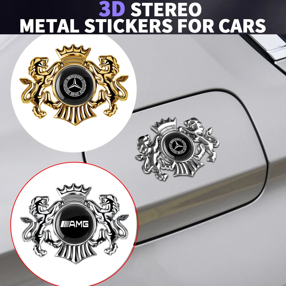 New 3D crown Lion Car Fender metal Emblem Badge decoration Stickers For Mercedes Benz AMG W202 W203 W204 W205 W211 W212 W169 GLC