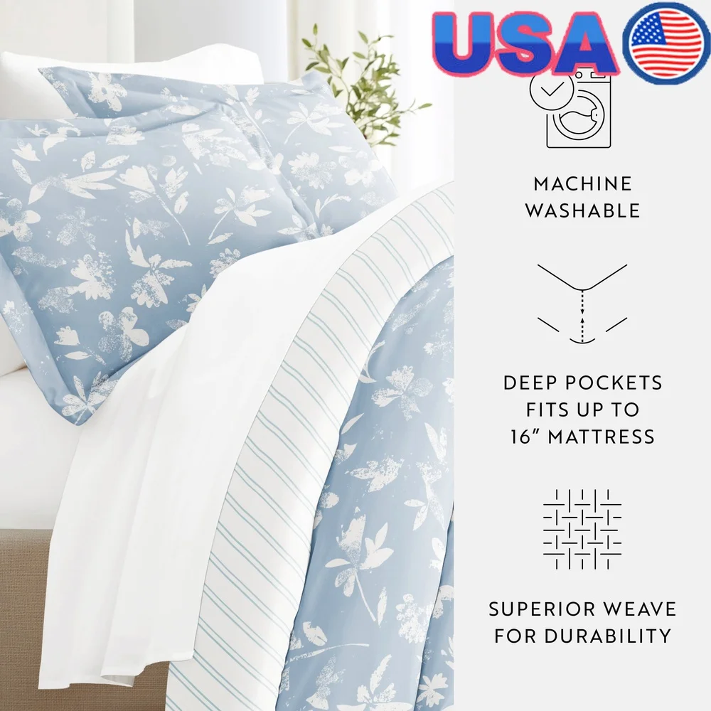 

8 Piece Modern Harmony Bedding Set Queen Duvet Cover Comforter Soft Microfiber Sheet Hypoallergenic Durable Cozy Home Decor