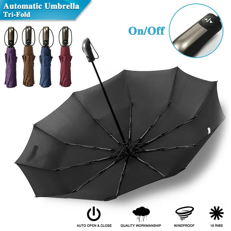 10 Bone Black Glue Fully Automatic Umbrella With Thick And Durable Keel Three Fold Umbrella UV Resistant Folding Umbrella