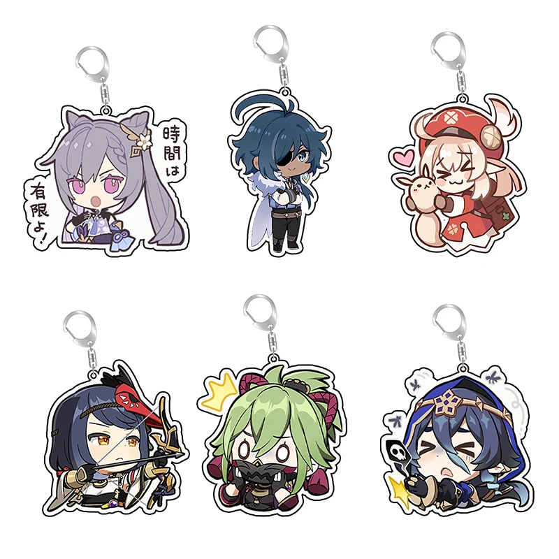 Genshin Impact Anime Figurine Key Chain Acrylic Kawii Cute Kaeya Figure Klee Figma Custom Bag Pendant Double Coated Keychains