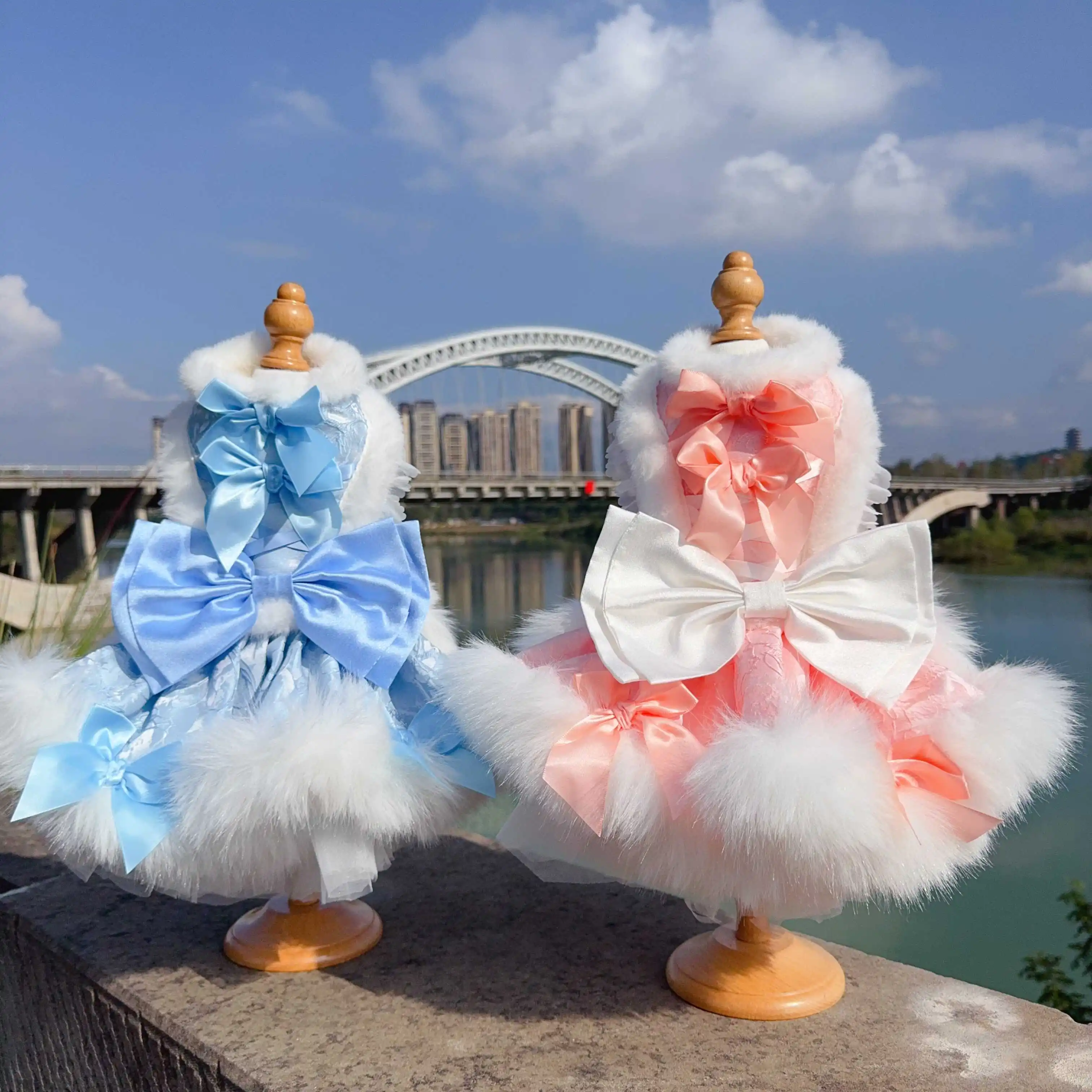 

Pet dog Clothes Cute Pet Wedding Gown Autumn Winter Christmas,Fleece-lined Apparel for Cats Dogs with Bows,Costume for Dog Cat