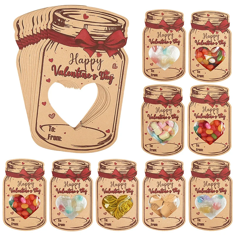 4set Happy Valentine's Day Candy Bags Drift Bottle Greeting Card Wedding Party DIY Chocolate Chip Cookie Packaging decoration