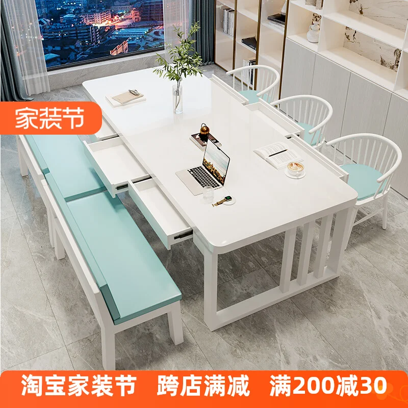 

White solid wood desk with drawers Living room Home study desk Workbench Large board Long table Reading and writing table