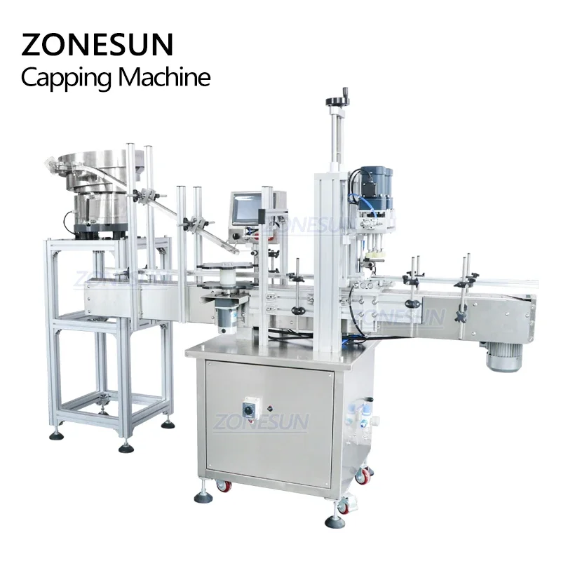 ZONESUN Kundenspezifische automatische Abdeckmaschine für Kosmetika, Saft und Getränkeflaschen mit Vibrationsverschluss für die Produktion