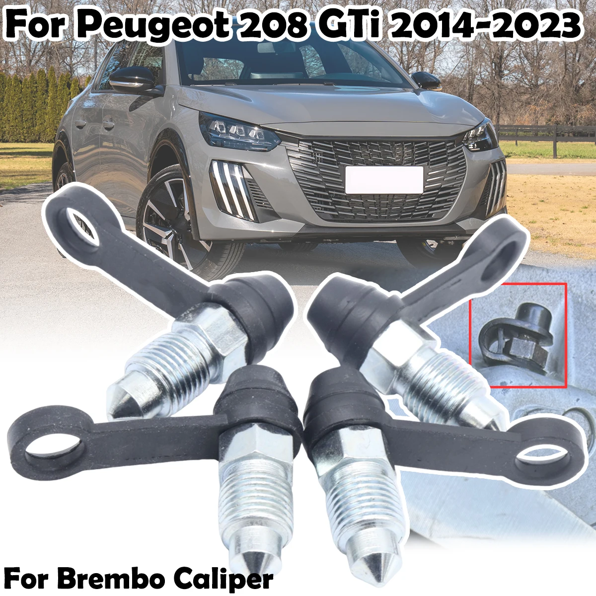 

For Peugeot 208 GTi 2014 - 2023 Car Rear Bleeder Valves and Rubber Dust Caps Left Right Caliper Bleed Nipple Screw Repair Kit