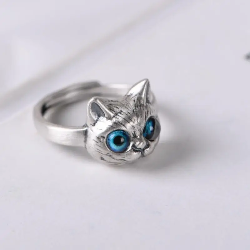 Anillos de gato de ojos azules para mujeres y niñas, bonitos animales de moda, regalos de joyería para hombres