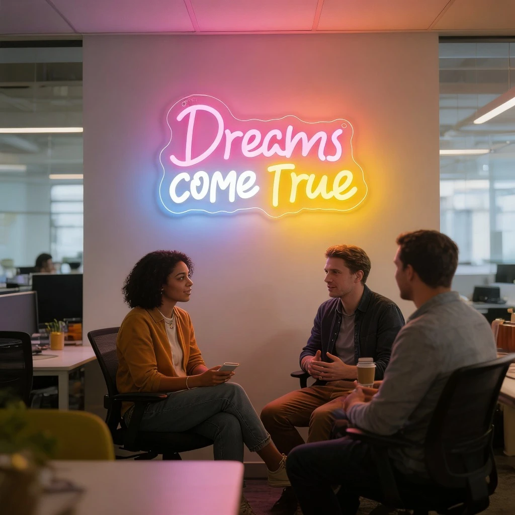 Dreams Come True Neon Sign LED  Light for Bedroom Dorm Room Decor Inspirational Aesthetic Mood Lighting USB Rechargeable Gift