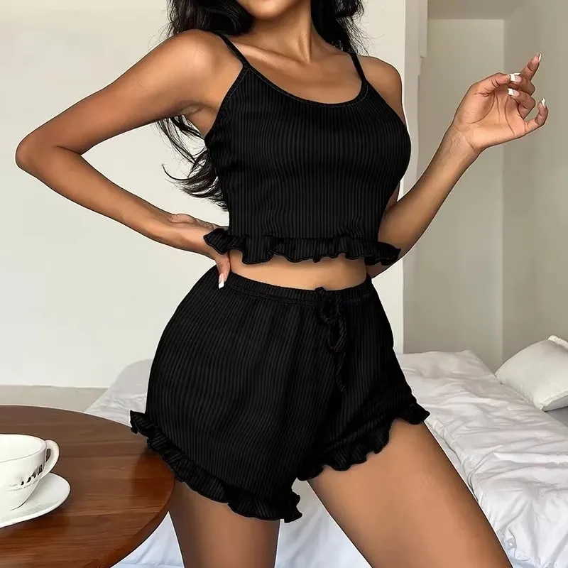 

Women's Summer Pajamas Set 2 Suspenders Pajamas Homewear Soft Pajamas Solid Color Sexy Shorts Women's Ventilate Casual Sleepwear