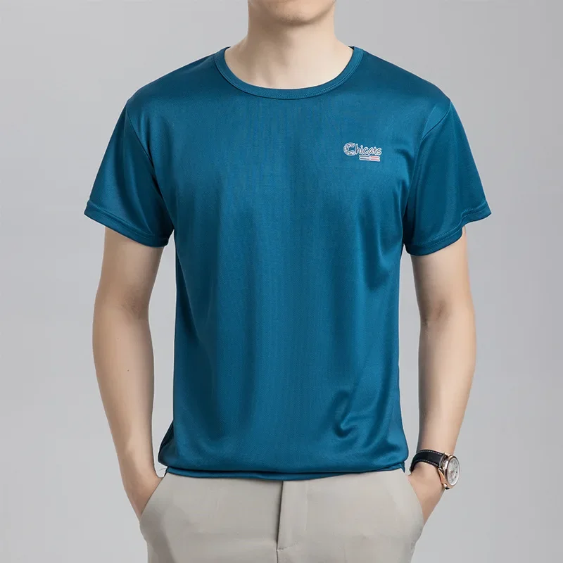 Summer Ice Silk T-shirt Men's Cold Short Sleeve O-neck Stretch Quick-drying Breathable Sports Shirt T Shirt Men image 3