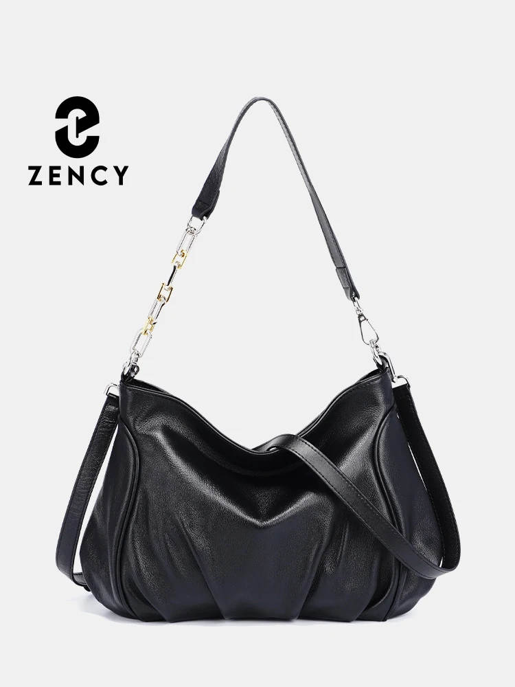 Zency Women Designer Chain Handbags Ruched Shoulder Bags Soft Leather Large Hobo Bags Cross body For Commuter OL Shopper