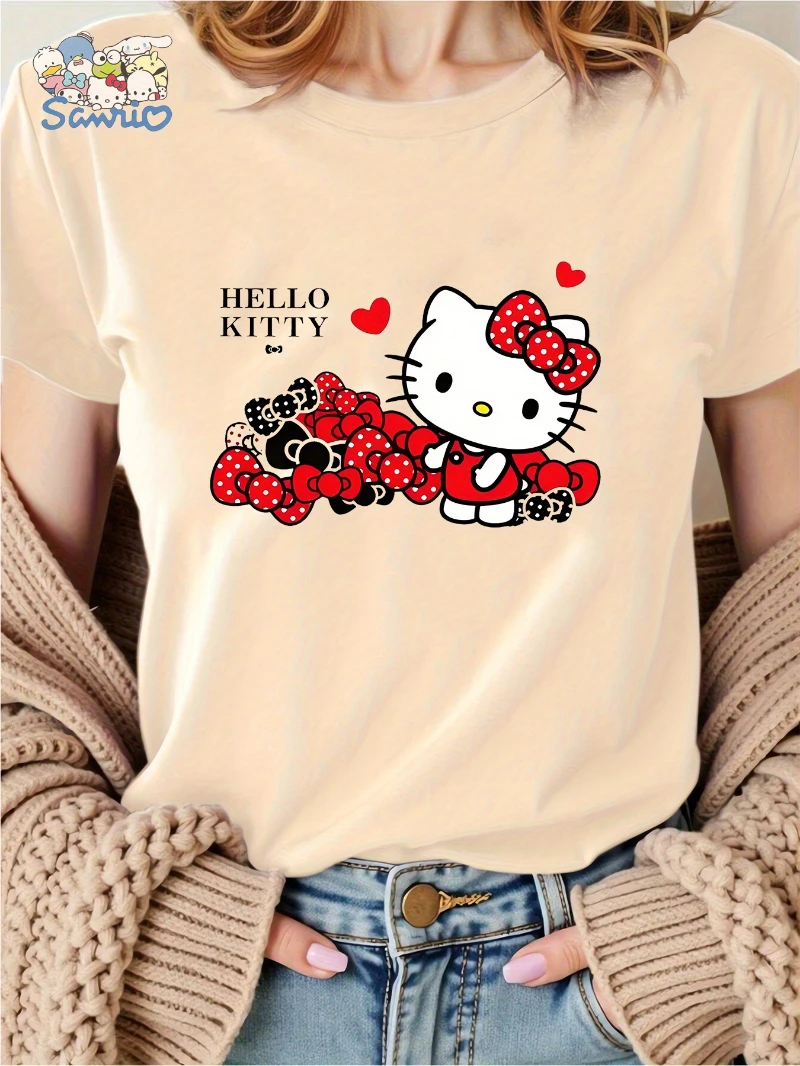 2025 الصيف مرحبا كيتي سانريو سيدة القوس طباعة الراقية الفاخرة هي لكل من الرجال والنساء أفضل Y2k