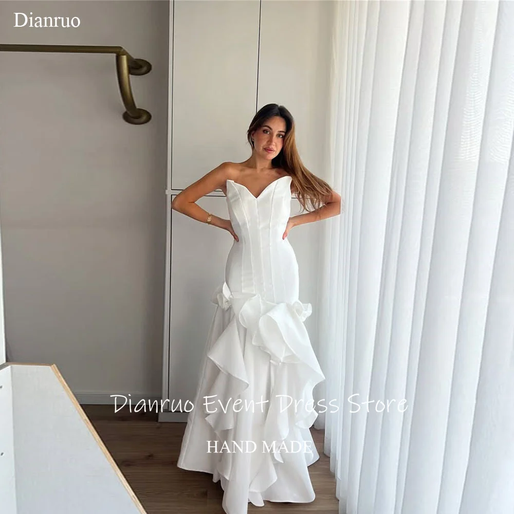 

Dianruo Lace Up Ruffled Wedding Dress Sweetheart High Quality Civil Bridal Evening Dress Satin A Line Bridal Gowns Customized