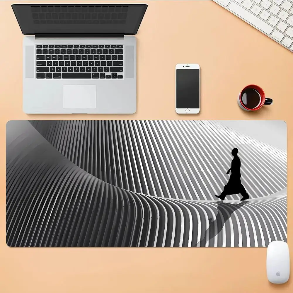 

Black White And Gray Wave Patterns Mouse Pad Desk Mouse Pad HD Desk Pad Extended Gaming Keyboard Mats Large Gamer Mouse Pad