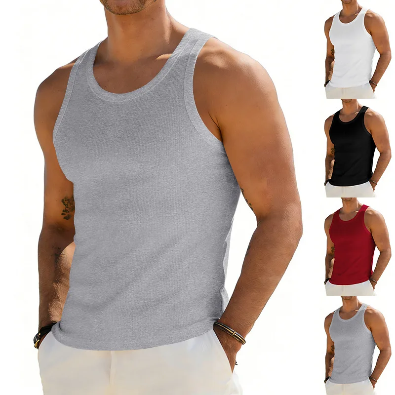 Summer Elastic Men's Ribbed Sports Fitness Quick-Drying Breathable I-Type Bottom Vest