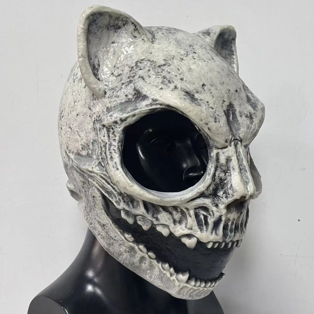 Realistische Katzenschädel-Maske Gruselige Tiermaske Horror-Cosplay-Kostüm-Requisite für Halloween-Party Maskerade – Detail 1