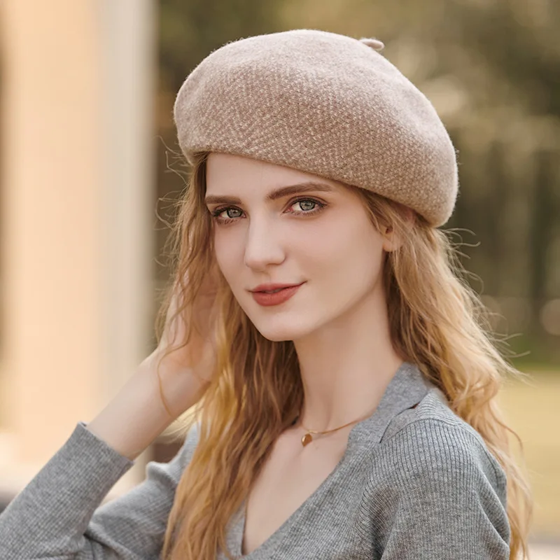 Elegant Lady Wool Beret British Vintage Painter Hat Luxury Quality Cashmere Warmer Felt Hat Berets Autumn Winter Women Boina Cap