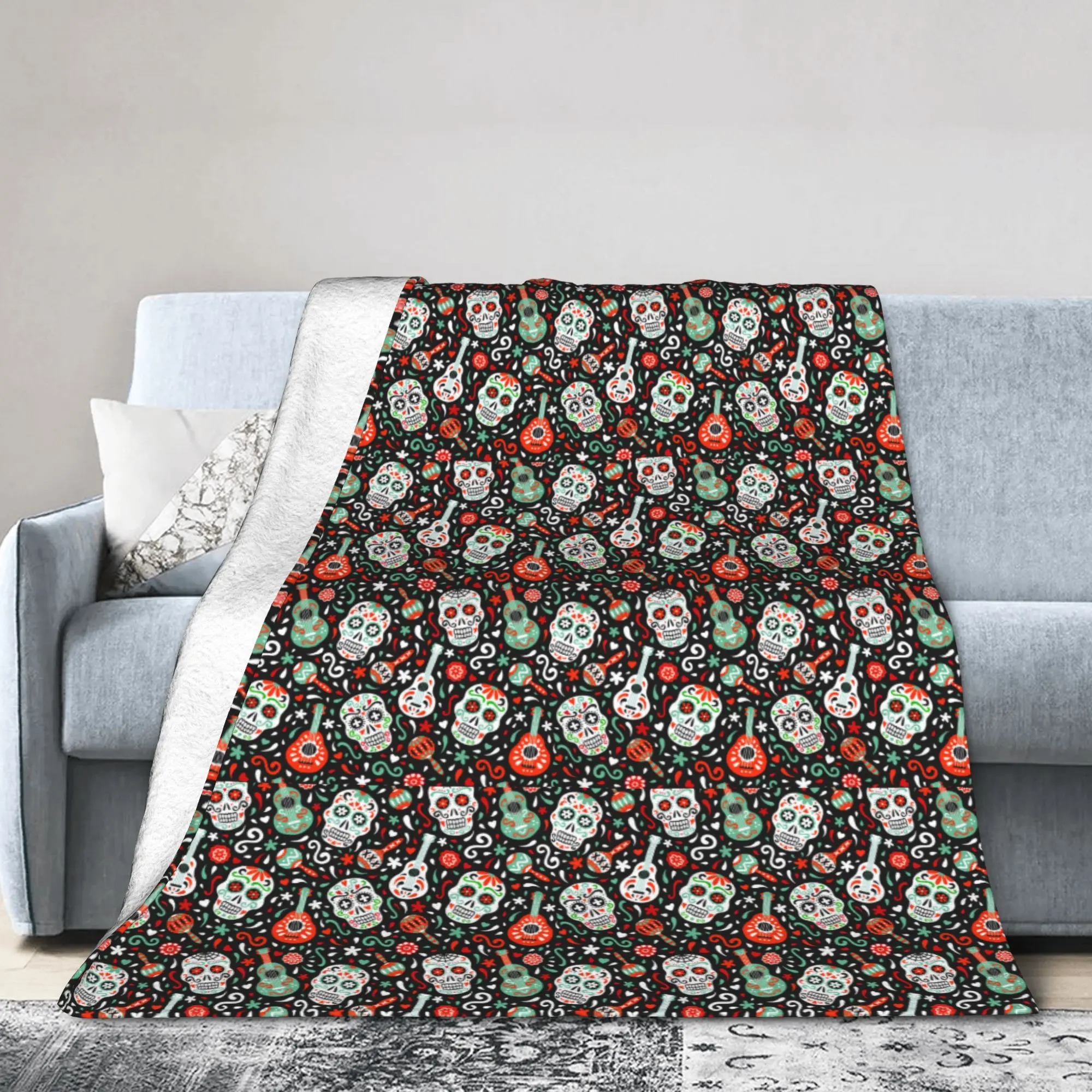 Day Of The Dead Sugar Skull Blanket Soft Flannel Fleece Warm Mexican Skeleton Gothic Throw Blankets for Car Bedding Sofa Quilt - view 3