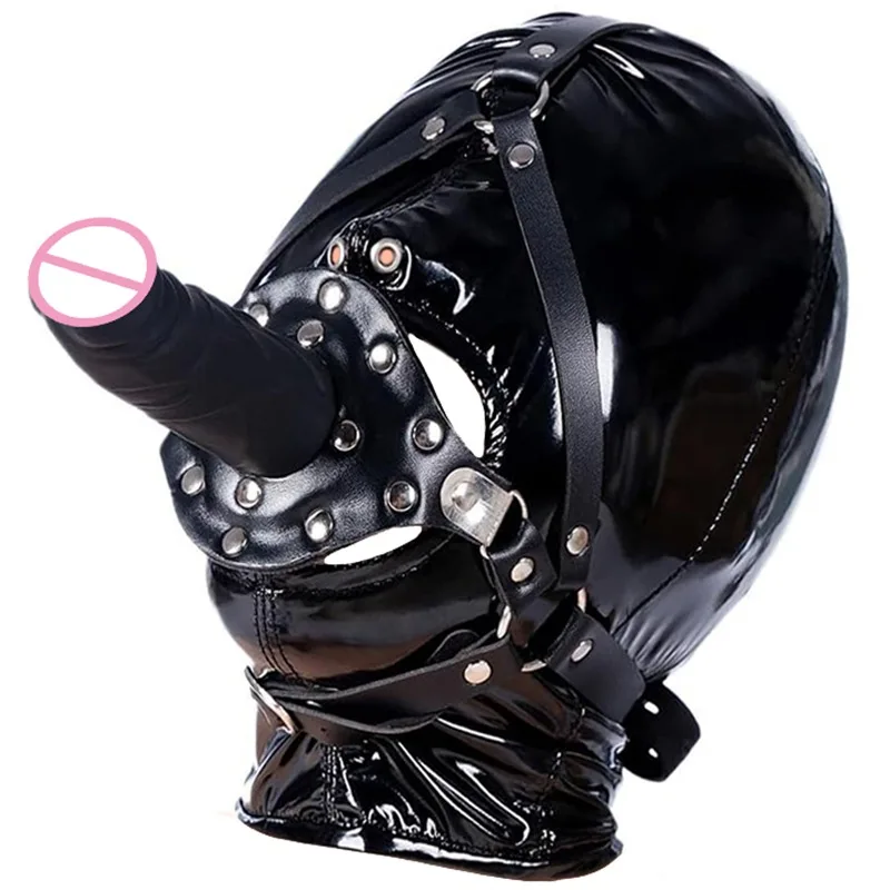 BDSM Mask Hood Open Mouth,Mouth Dildo Gags Bondage Restraints,Sex Toys for Couples,Role Play,SM Adult Games