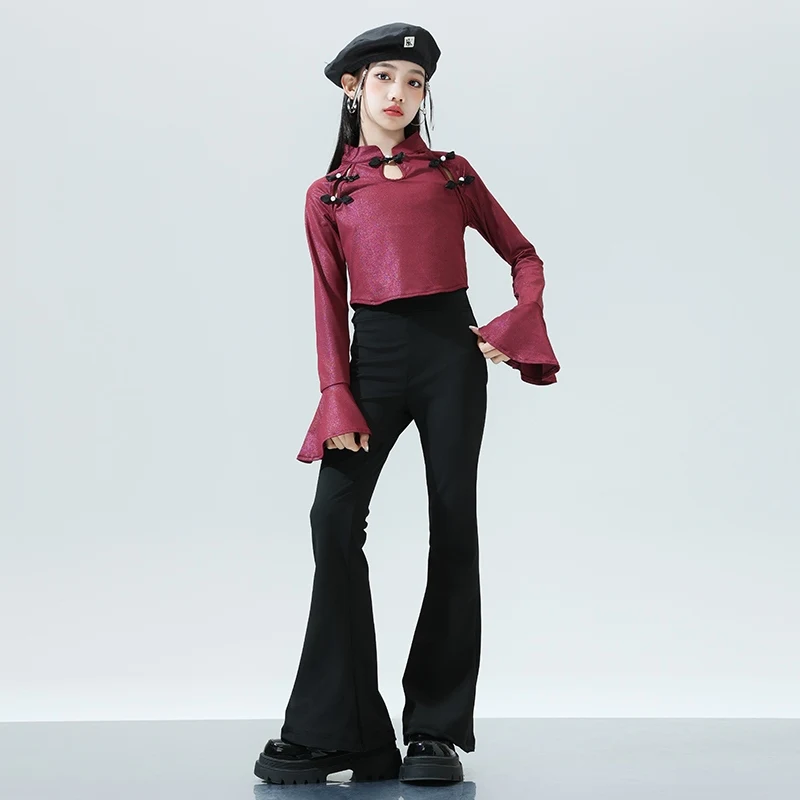 Girls Jazz Dance Long Sleeve Top Bell-bottoms Pants Outfit Hip-hop Suit Street Dance Clothes Catwalk Show Costumes DQL9812