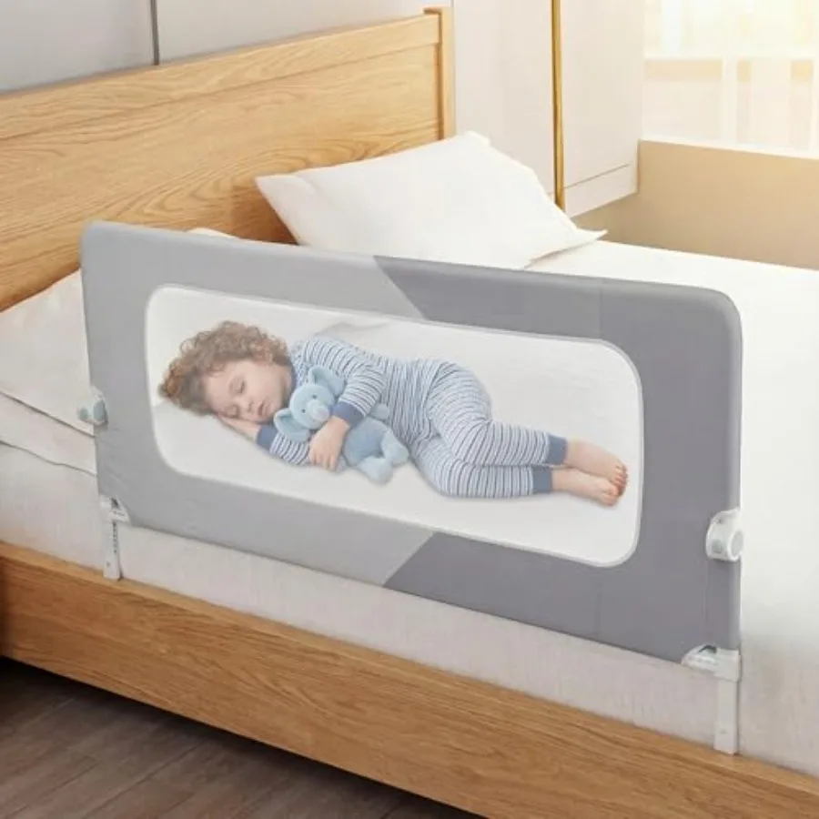 

Foldable Bed Rail 57in Reinforced Carbon Steel Frame and Connectors Breathable Cationic Fabric - Safety Bed Rail Fits Queen Kin