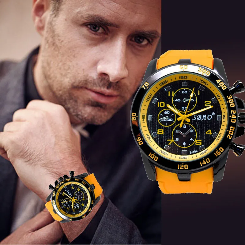 Dynamic SBAO Silicone Sports Watch Multi-Function Chronograph Dial Black & Yellow Design Stylish Durable Fashionable Wristwatch